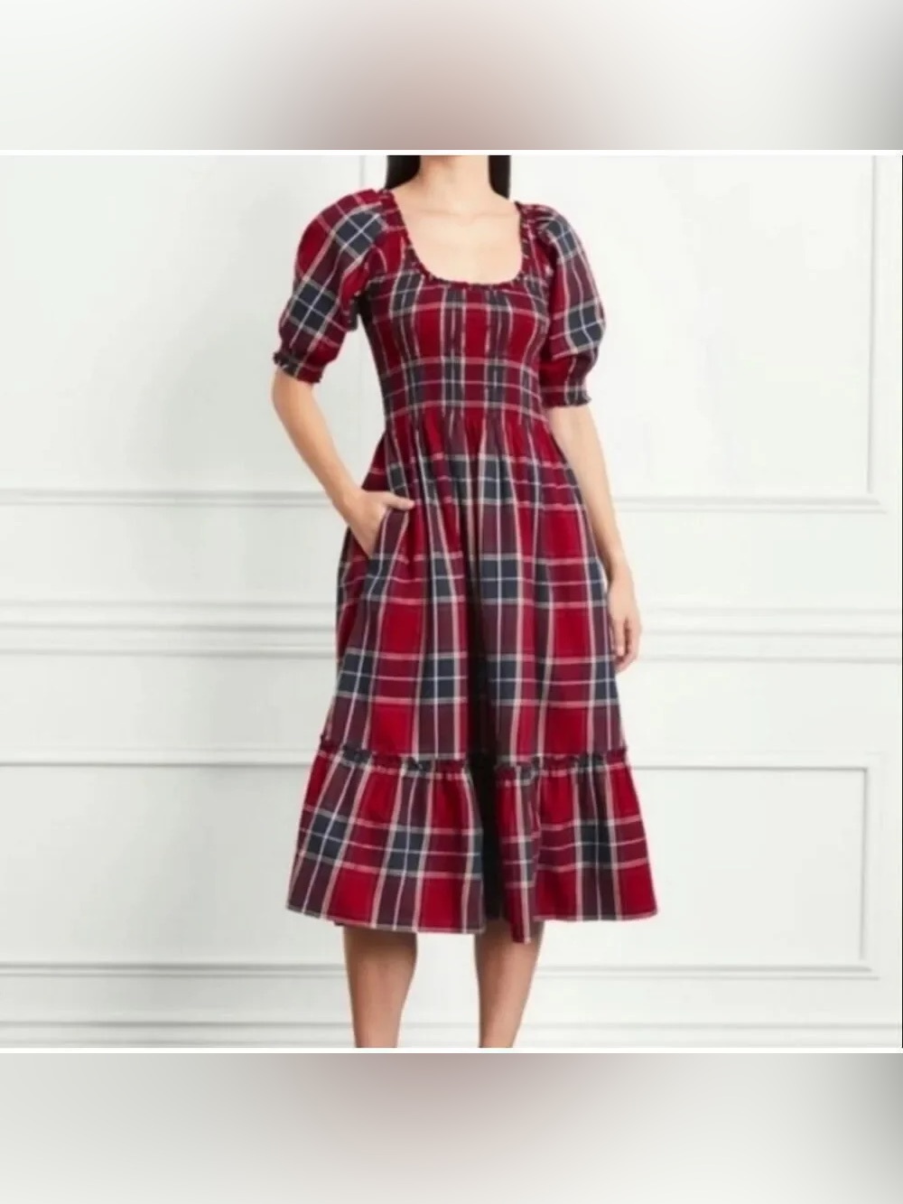 Hill House Home Louisa Nap Dress Red Tartan Plaid Size M